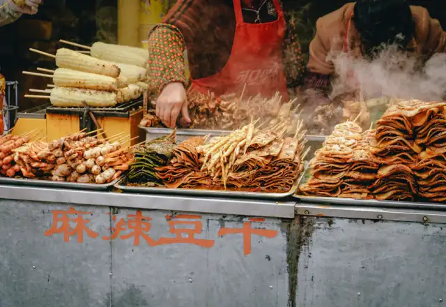 Food stand with a variety of food for kitchen rental states and areas